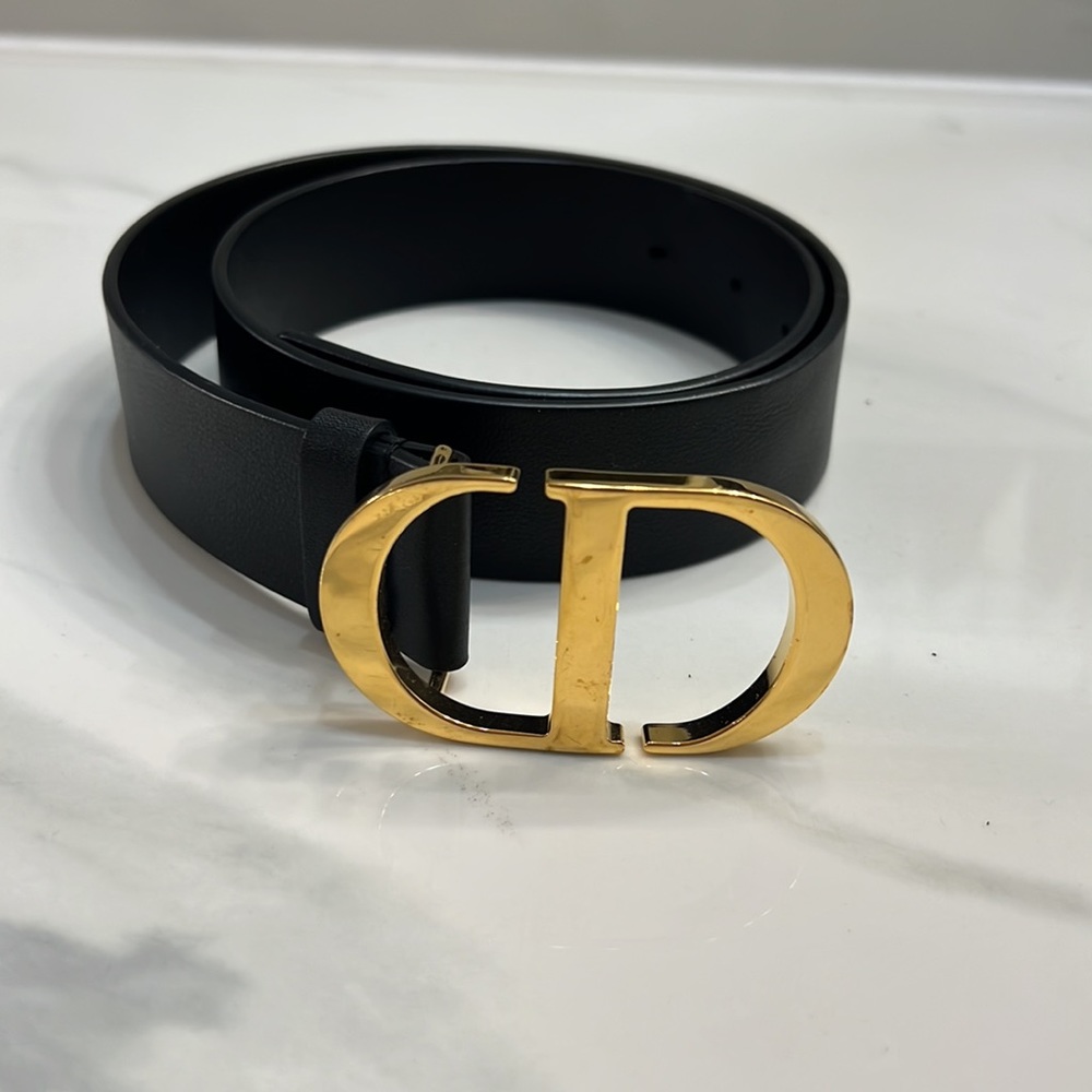 Dior Montaigne CD belt Gold-tone black leather width 1.5’’ size 75